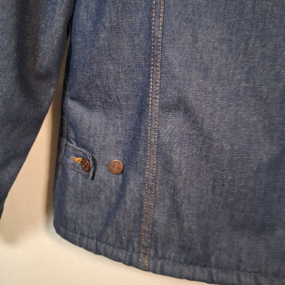 Vintage Sears Roebucks Denim Trucker Jean Jacket Men 46 R Sherpa Lined Blue - Picture 9 of 16